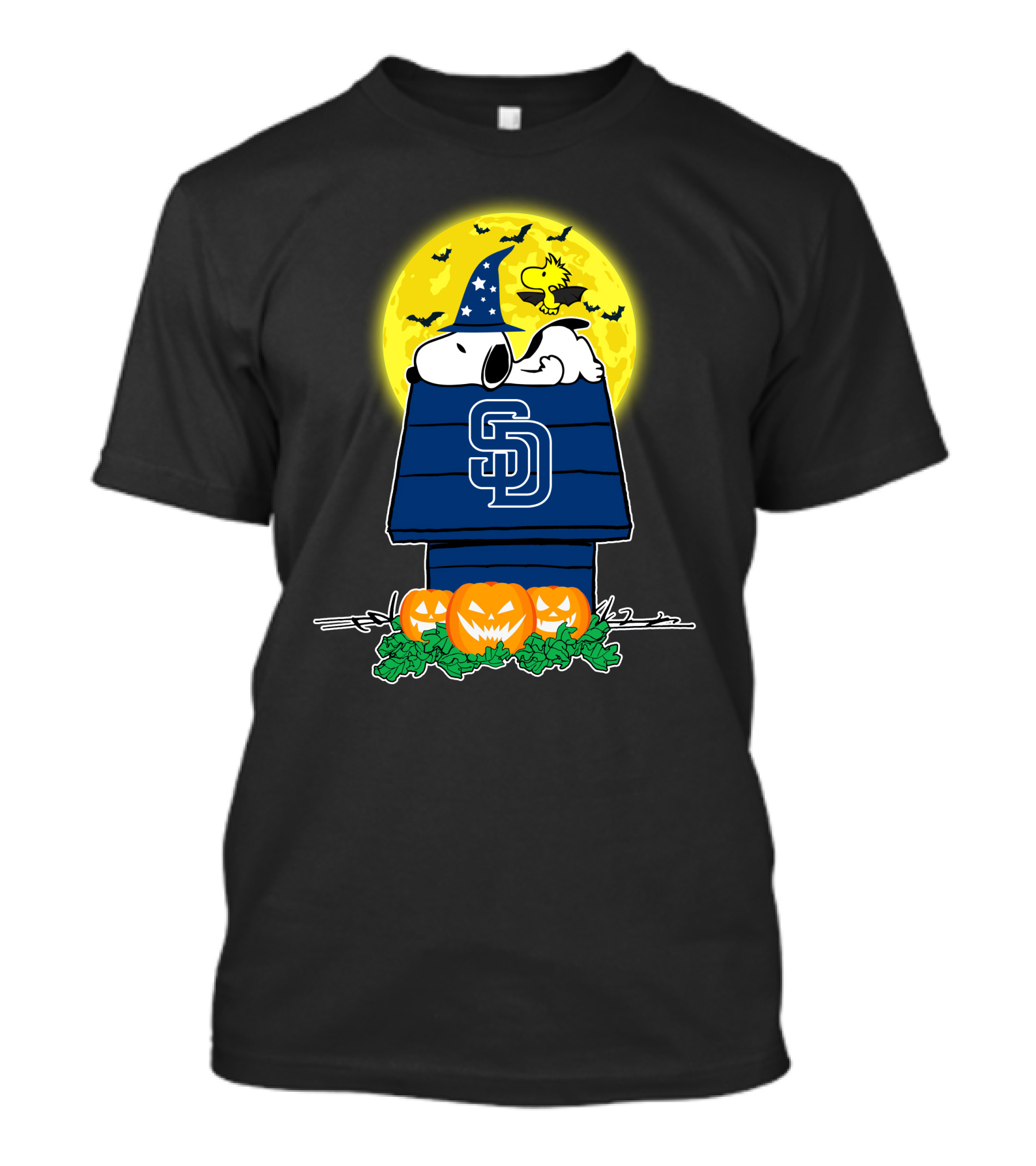 San Diego Padres Snoopy Halloween With Pumpkins And Full Moon T-Shirt