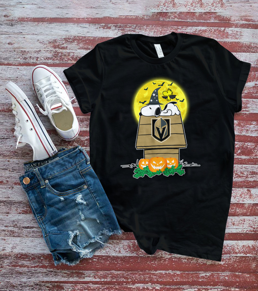 Vegas Golden Knights Halloween Snoopy And Woodstock Pumpkin House T-Shirt