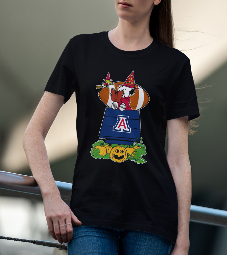Arizona Wildcats Snoopy Halloween Football Pumpkin Scene T-Shirt