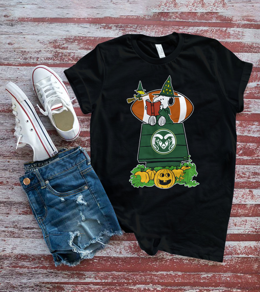 Colorado State Rams Snoopy Halloween Witch Hat Football Pumpkins T-Shirt