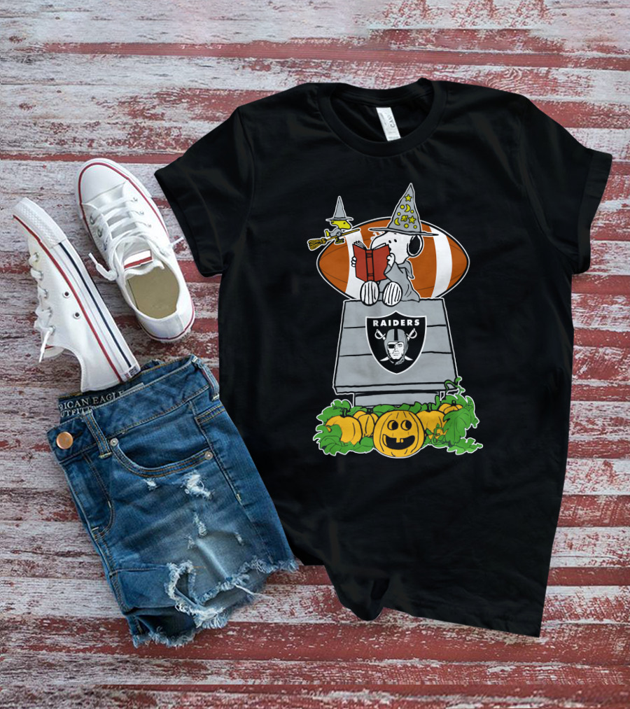 Las Vegas Raiders Snoopy Halloween Witch Pumpkin Football Doghouse T-Shirt