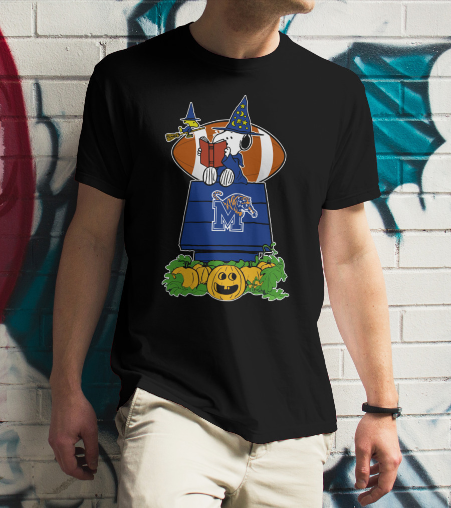 Memphis Tigers Snoopy Halloween Football Wizard Witch Peanuts Pumpkin T-Shirt