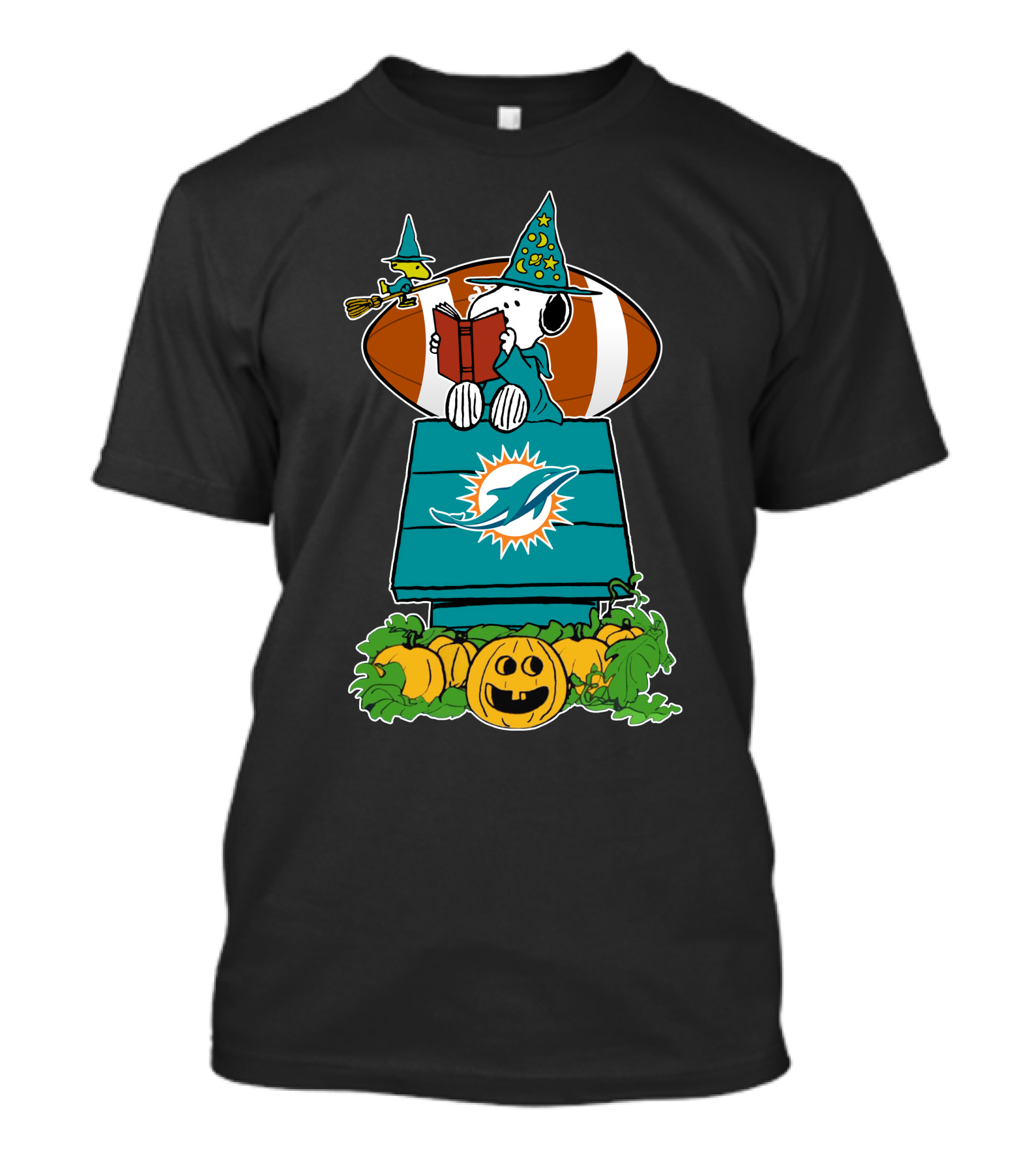 Miami Dolphins Snoopy Halloween Witch Pumpkin Football T-Shirt
