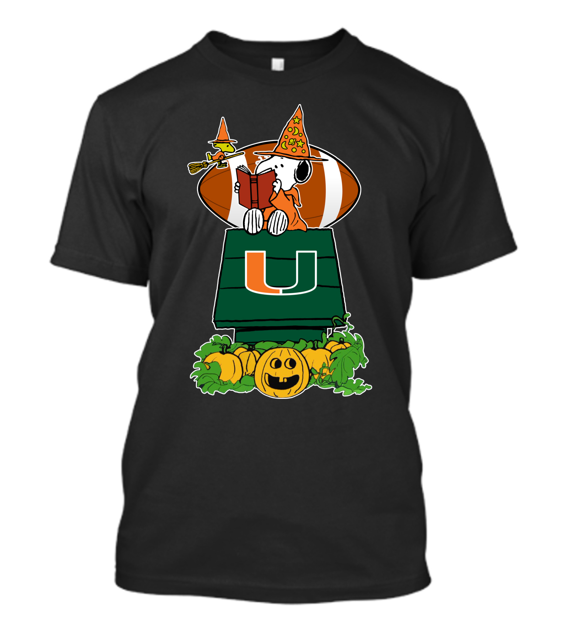 Miami Hurricanes Snoopy Halloween Pumpkin Peanuts Football T-Shirt