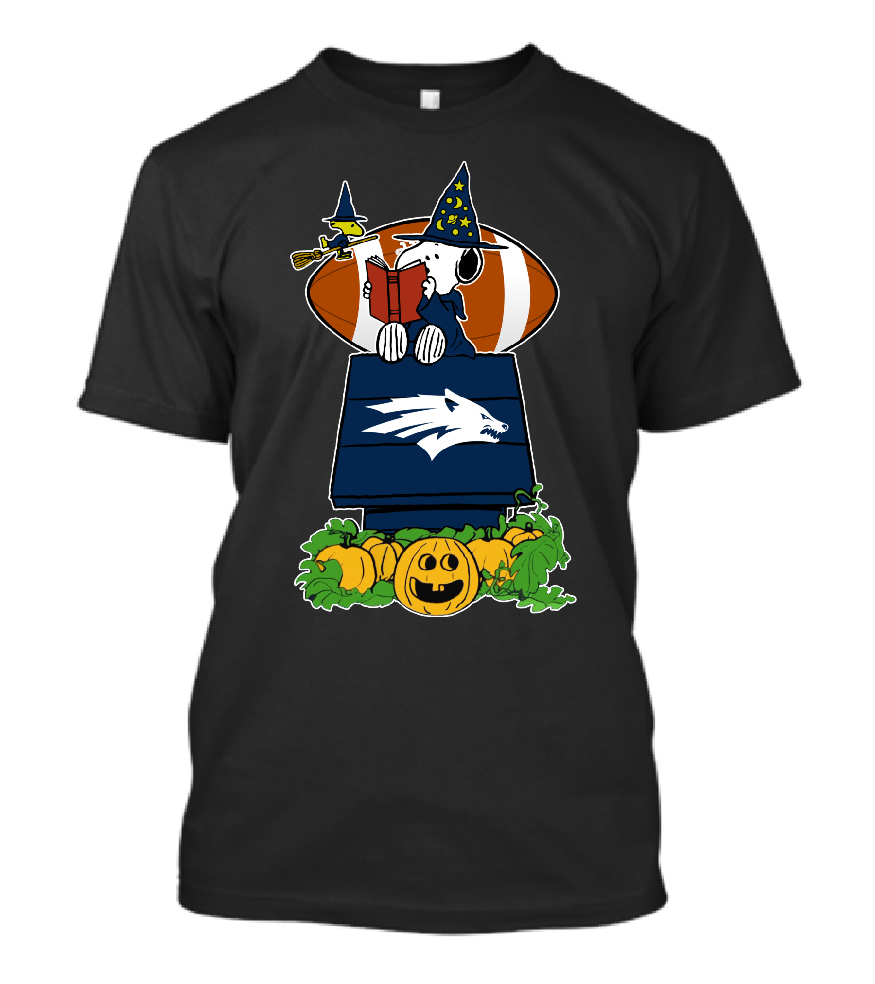 Nevada Wolf Pack Snoopy Halloween Football Wizard House And Pumpkins T-Shirt