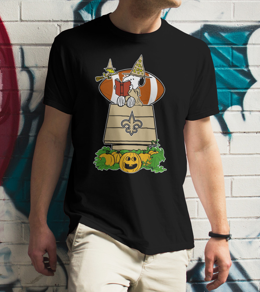 New Orleans Saints Snoopy Halloween Peanuts Witch Football Pumpkin Woodhouse T-Shirt