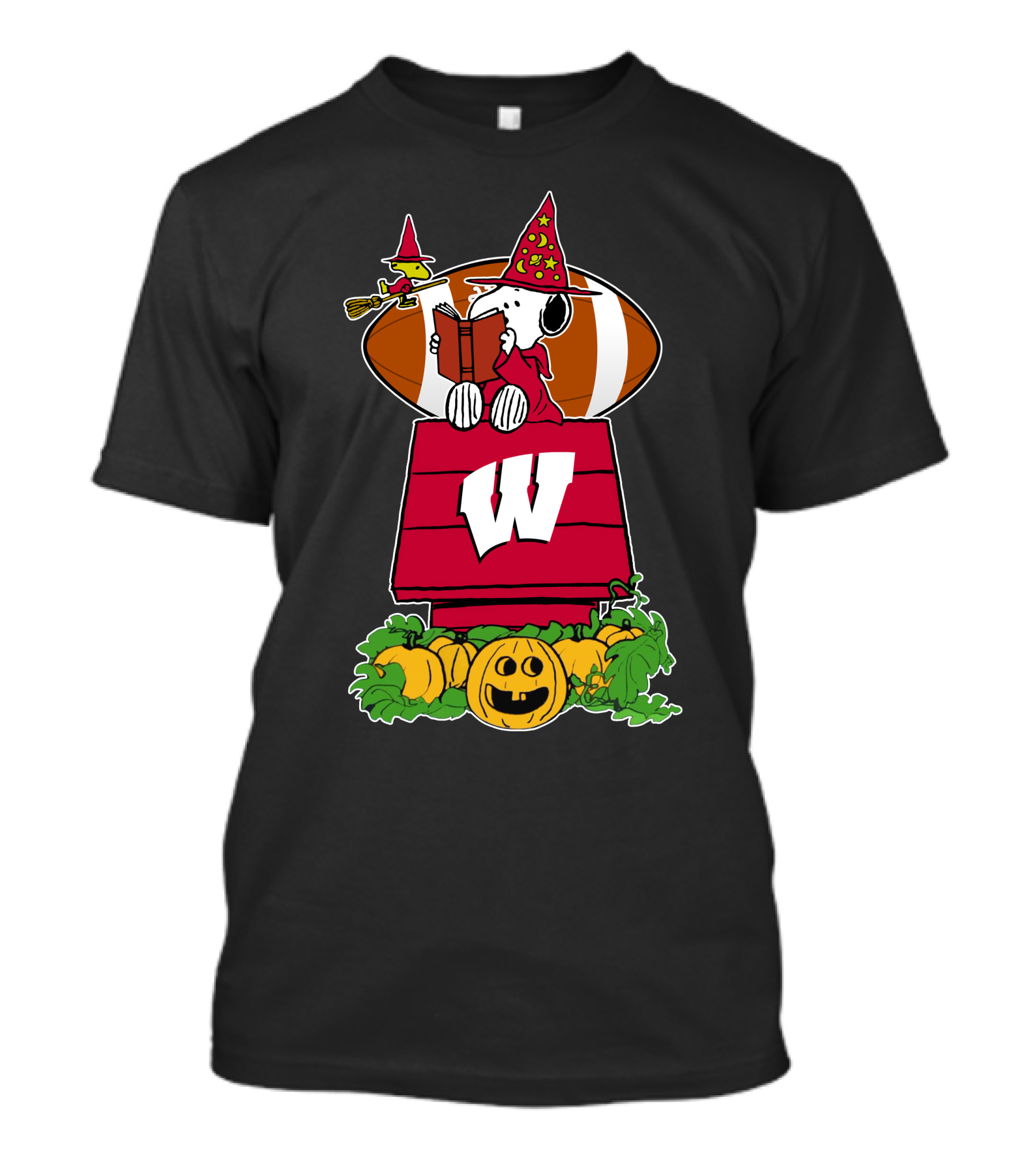 Wisconsin Badgers Snoopy Halloween Witch Hat Woodstock Pumpkin T-Shirt