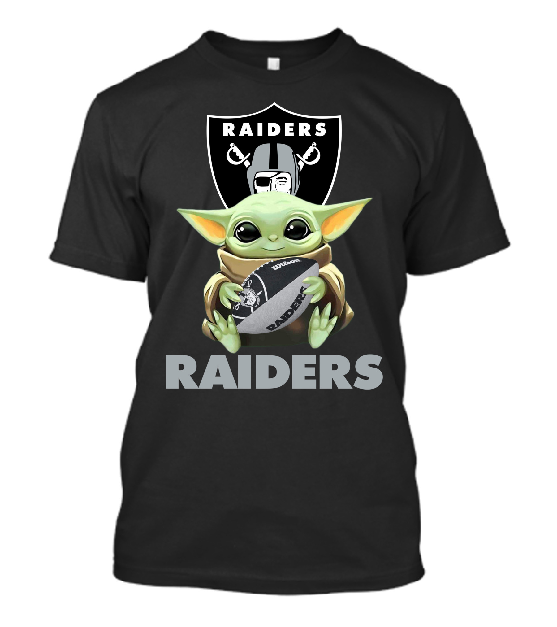 Las Vegas Raiders Baby Yoda Holding Football With Raiders T-Shirt