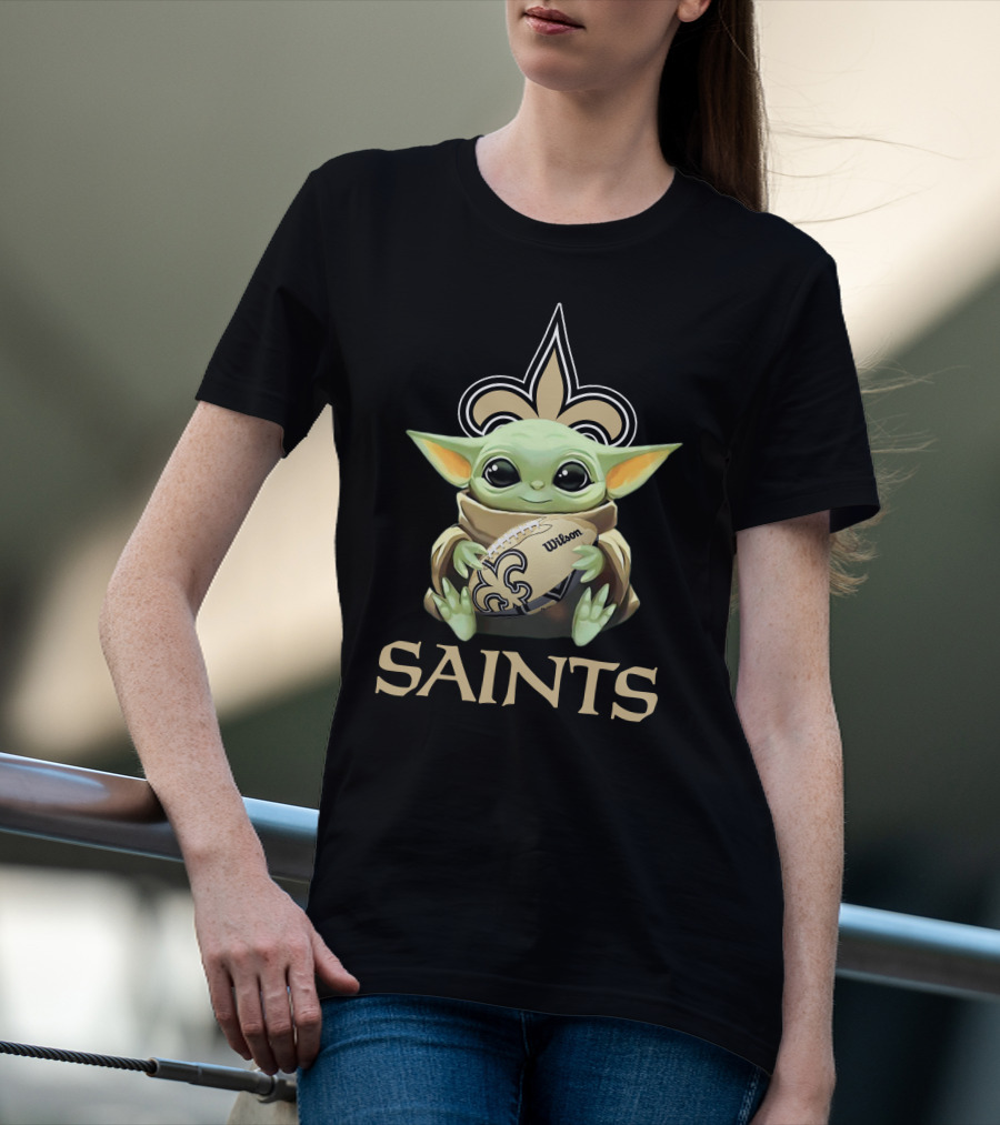 New Orleans Saints Baby Yoda Wilson Football Fleur-De-Lis T-Shirt