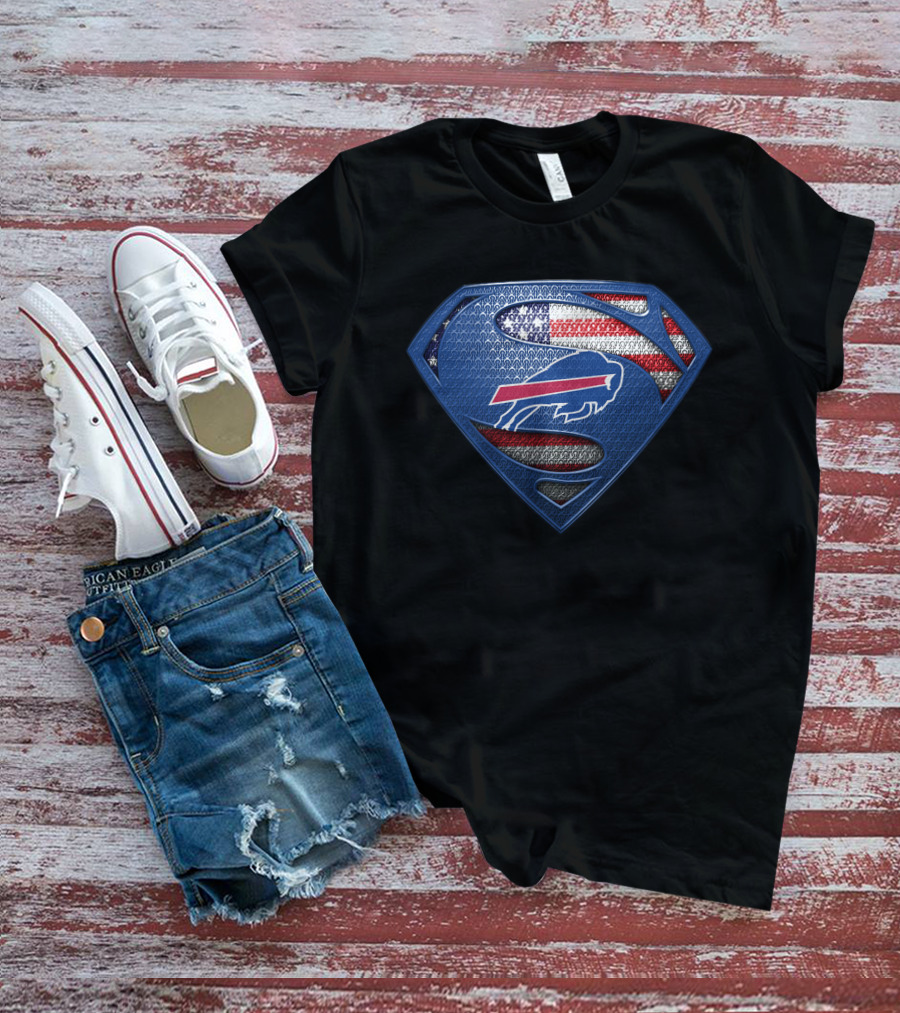 Buffalo Bills Superman Shield American Flag T-Shirt