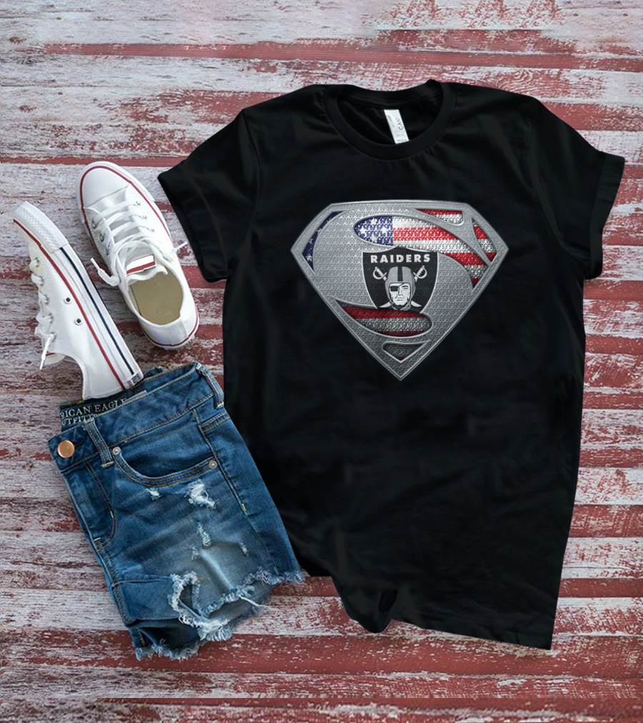 Las Vegas Raiders Superman Logo With American Flag T-Shirt