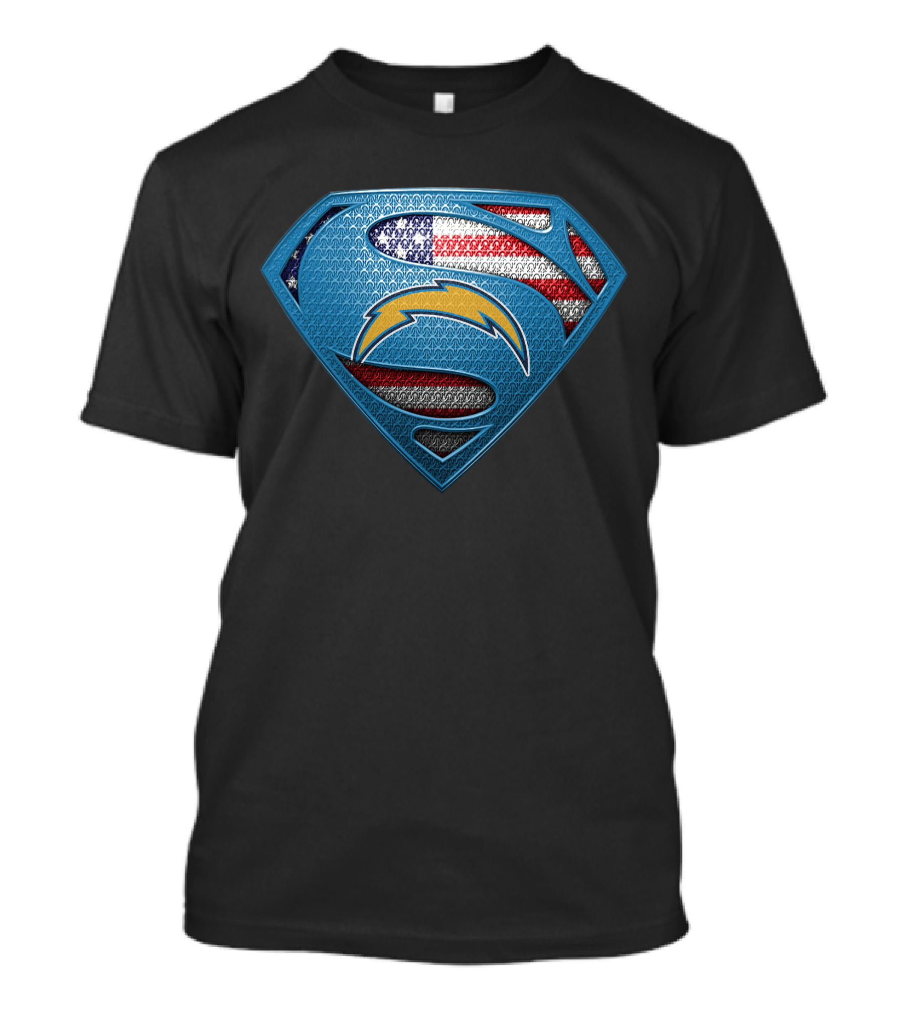 Los Angeles Chargers Superman American Flag Badge T-Shirt