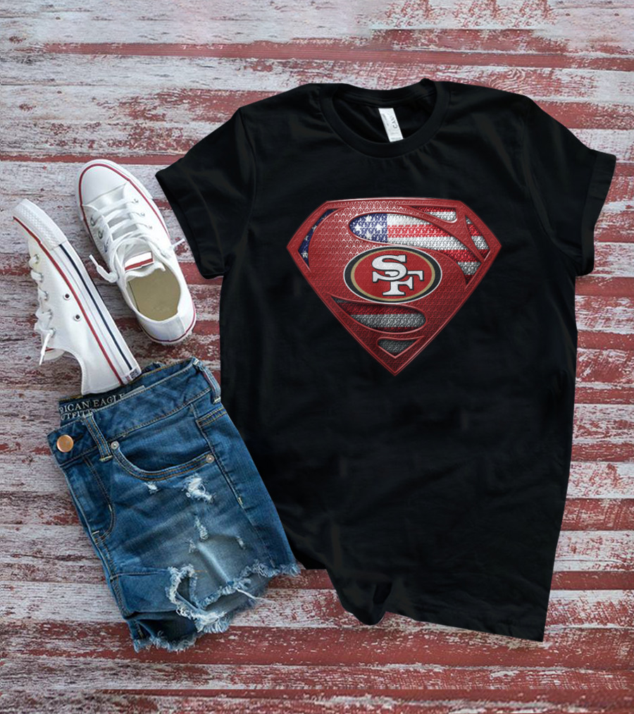 San Francisco 49ers Superman Sf Logo With American Flag T-Shirt