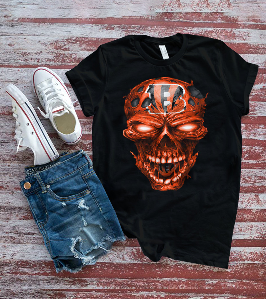 Cincinnati Bengals Skull Logo With Fiery Red Eyes T-Shirt