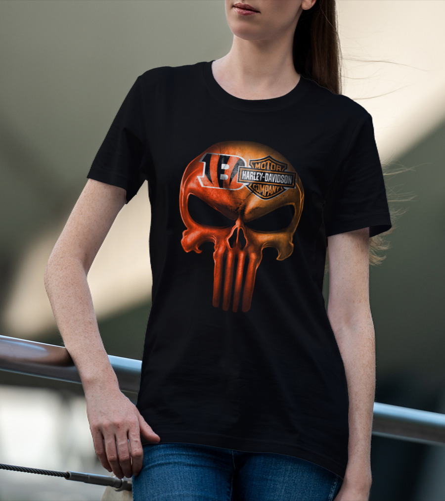 Cincinnati Bengals Harley Davidson Skull T-Shirt