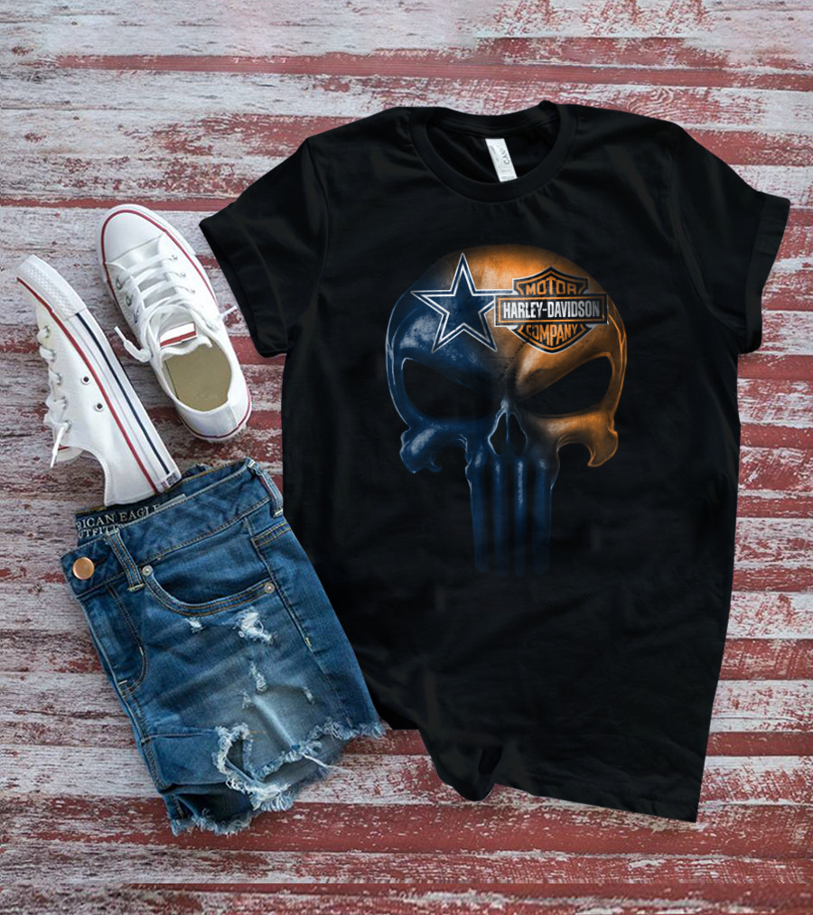 Dallas Cowboys Skull Harley Davidson Collaboration T-Shirt