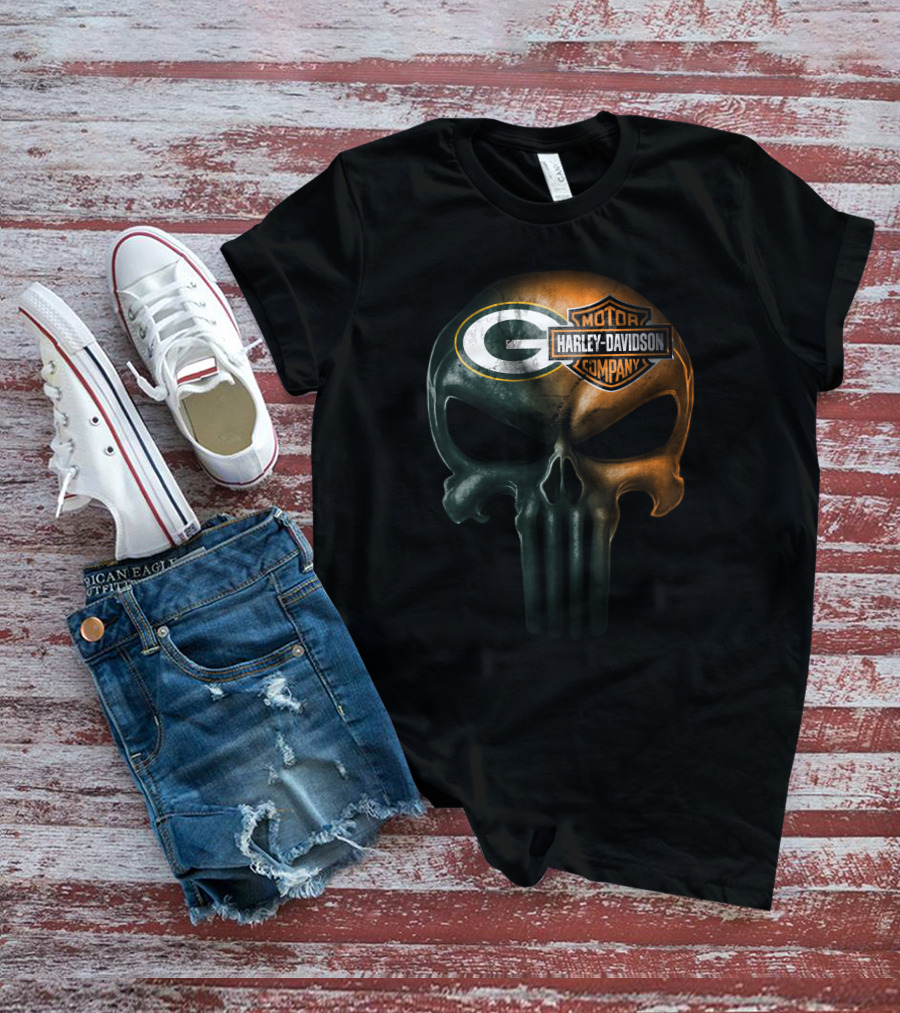 Green Bay Packers Harley Davidson Skull T-Shirt