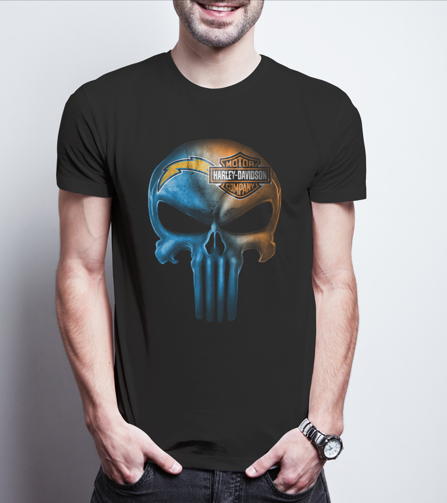 Los Angeles Chargers Skull Harley Davidson Motor Company T-Shirt