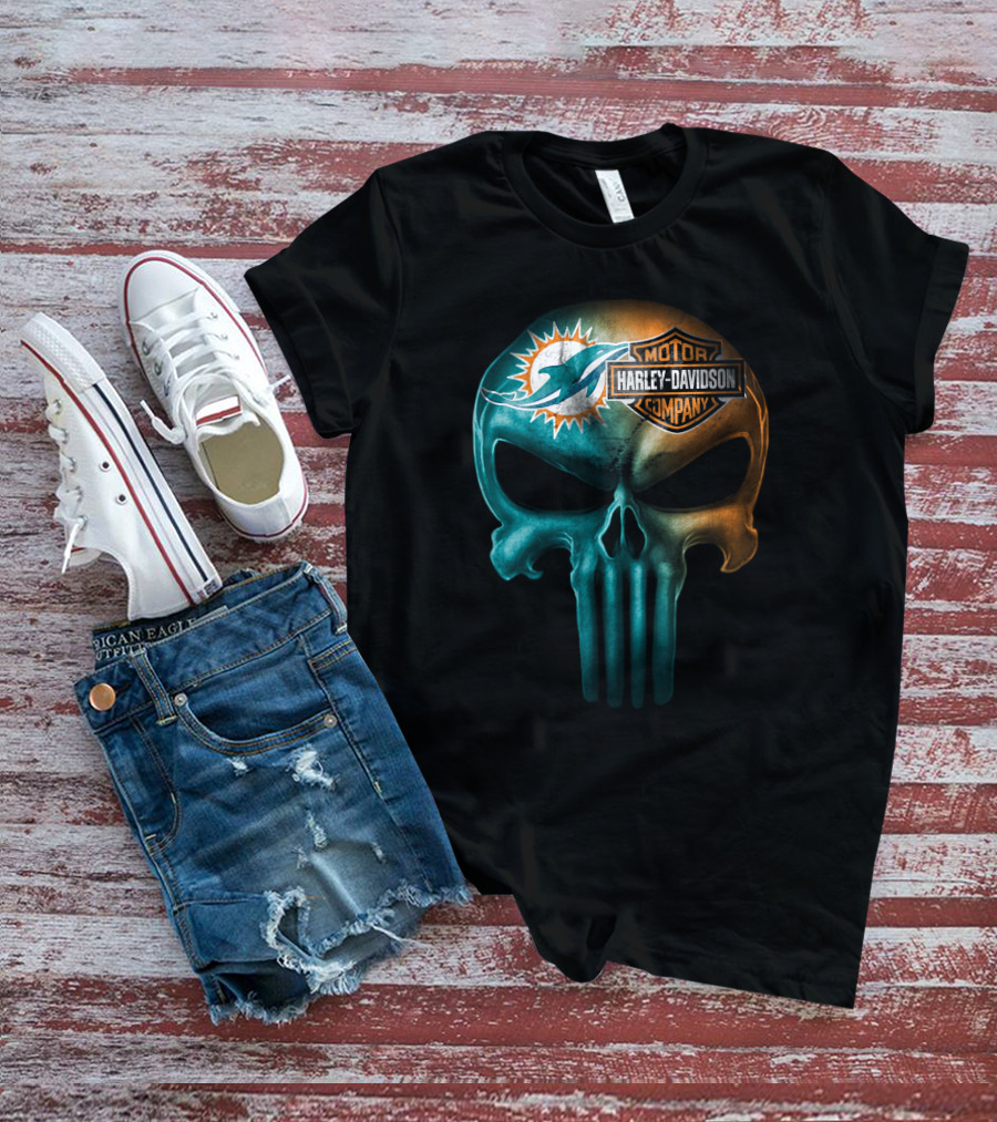 Miami Dolphins Harley Davidson Skull T-Shirt