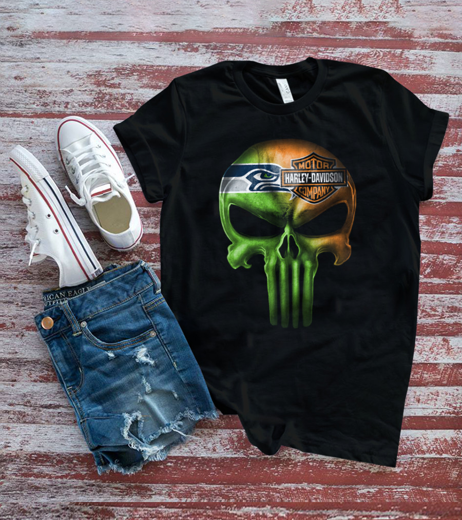 Seattle Seahawks Skull Harley Davidson T-Shirt