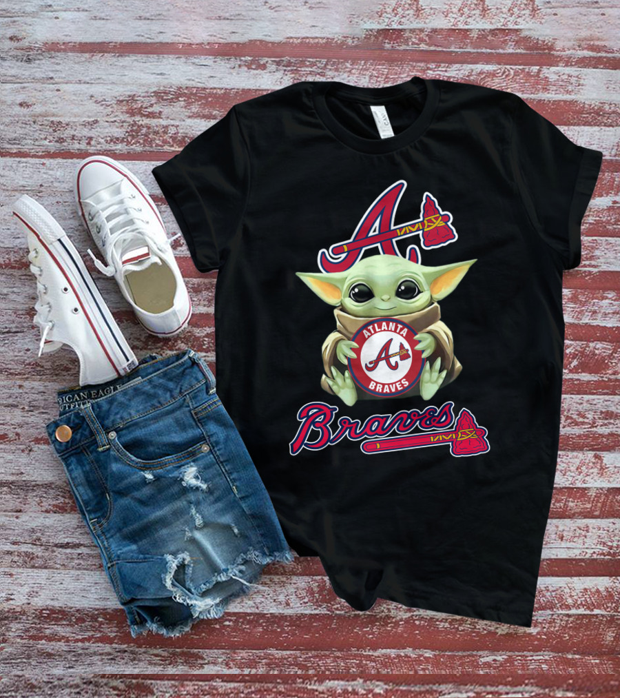 Atlanta Braves Baby Yoda Holding Team T-Shirt