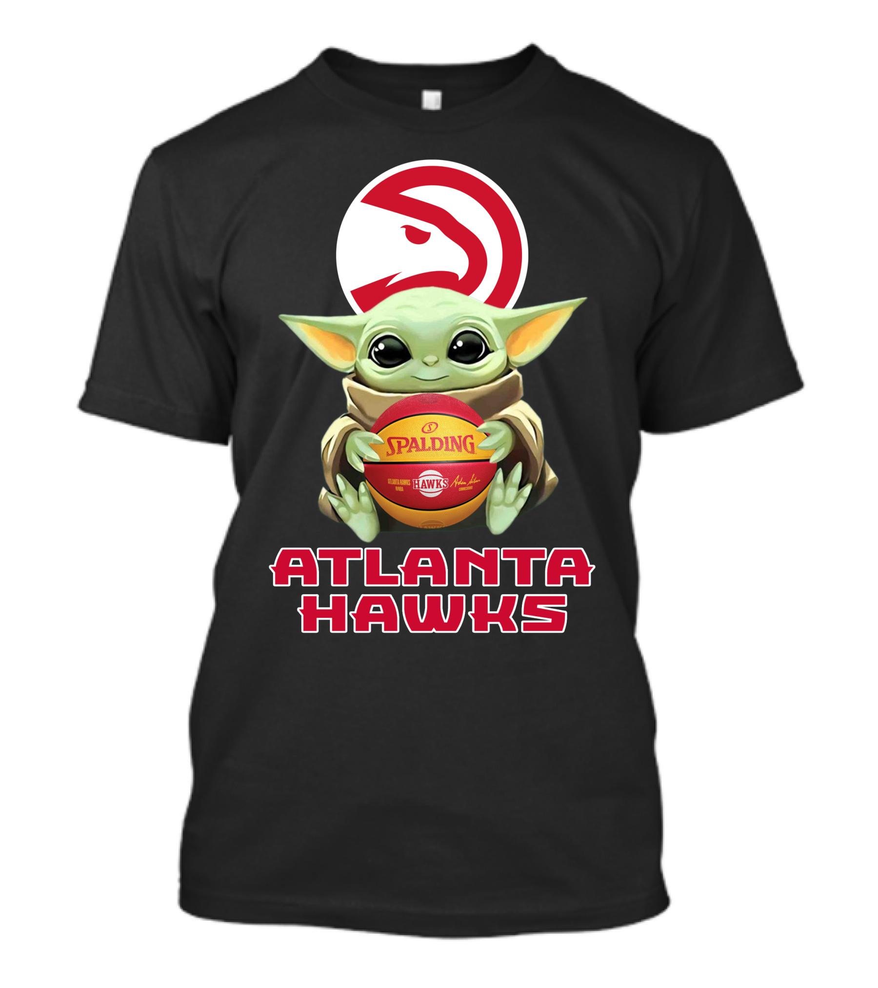 Atlanta Hawks Baby Yoda With Spalding Basketball And Hawks T-Shirt