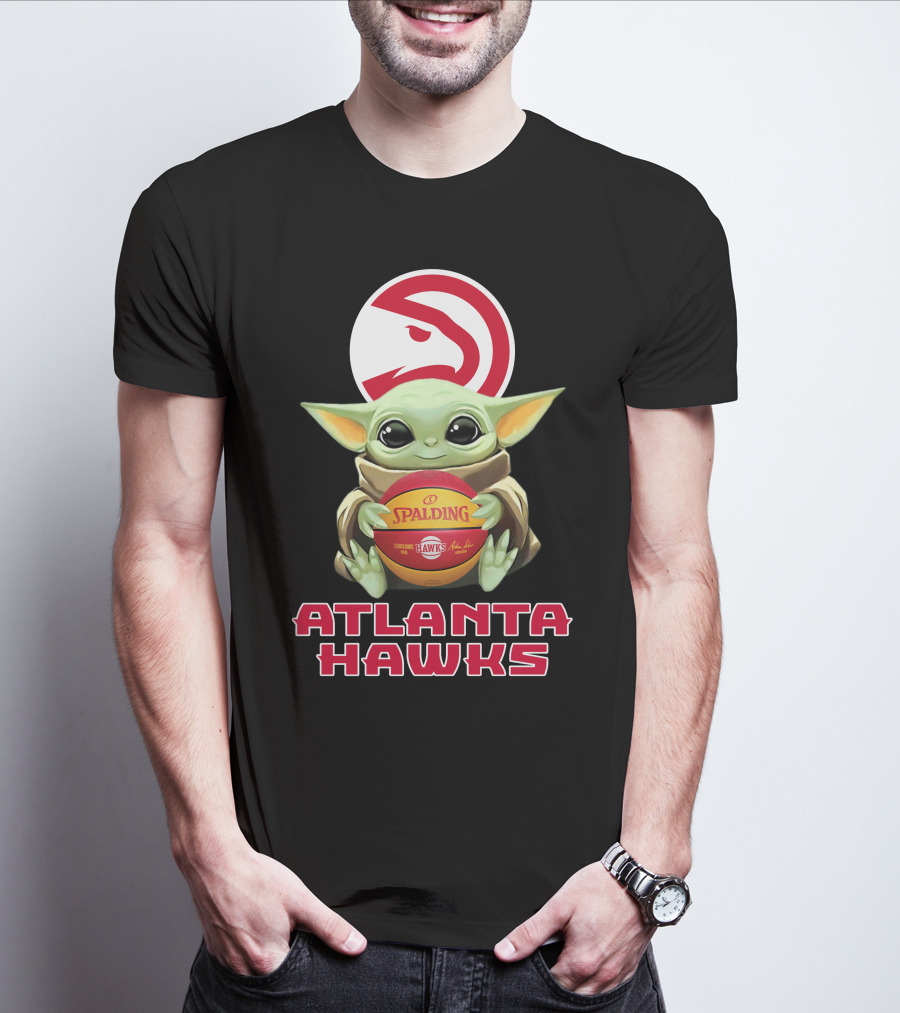 Atlanta Hawks Baby Yoda With Spalding Basketball And Hawks T-Shirt