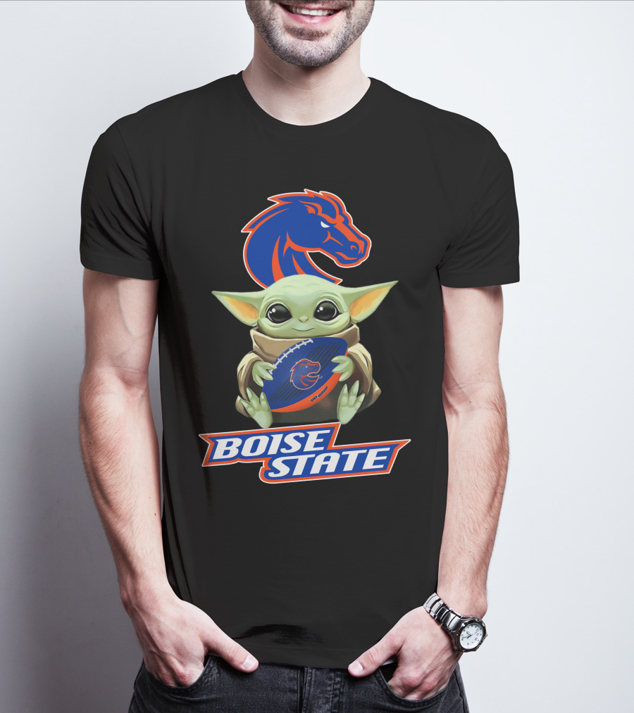 Boise State Broncos Baby Yoda Holding Football T-Shirt
