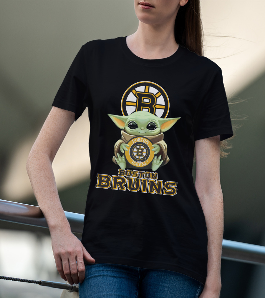 Boston Bruins Baby Yoda Holding Team Logo Plush T-Shirt