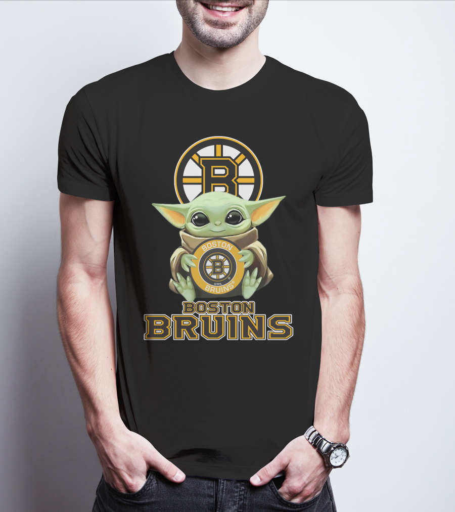 Boston Bruins Baby Yoda Holding Team Logo Plush T-Shirt
