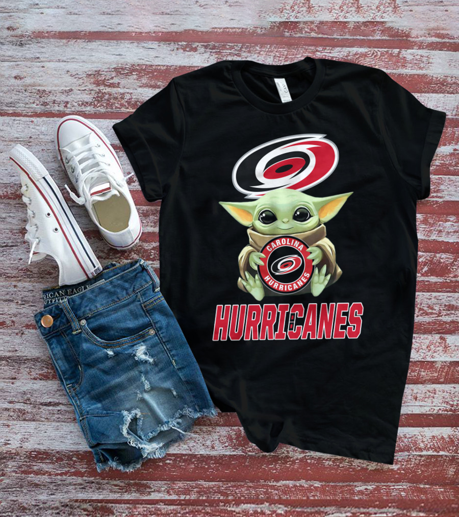 Carolina Hurricanes Baby Yoda Holding Team T-Shirt