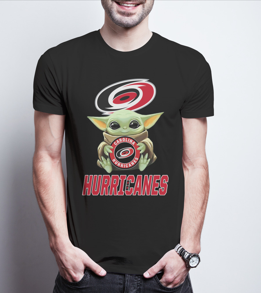 Carolina Hurricanes Baby Yoda Holding Team T-Shirt