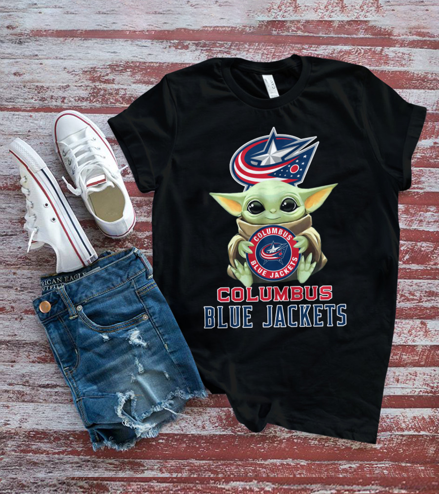 Columbus Blue Jackets Baby Yoda Holding Team T-Shirt