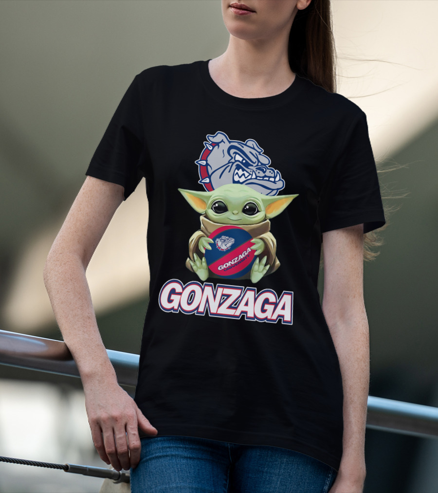 Gonzaga Bulldogs Baby Yoda Holding Basketball T-Shirt