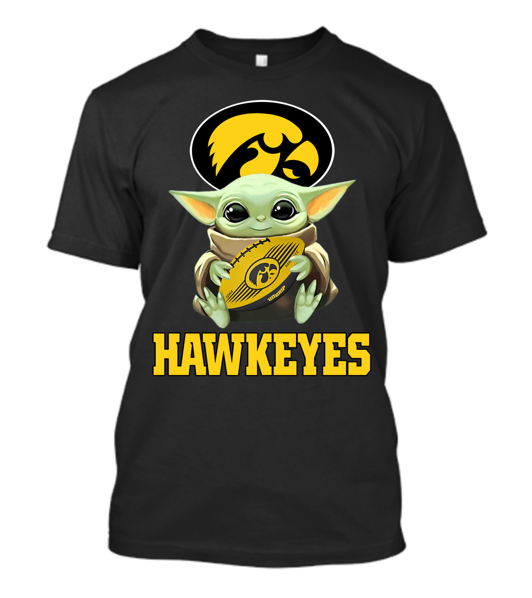 Iowa Hawkeyes Baby Yoda Football T-Shirt