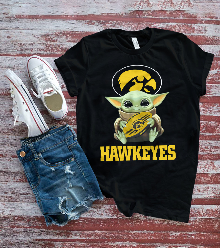 Iowa Hawkeyes Baby Yoda Football T-Shirt