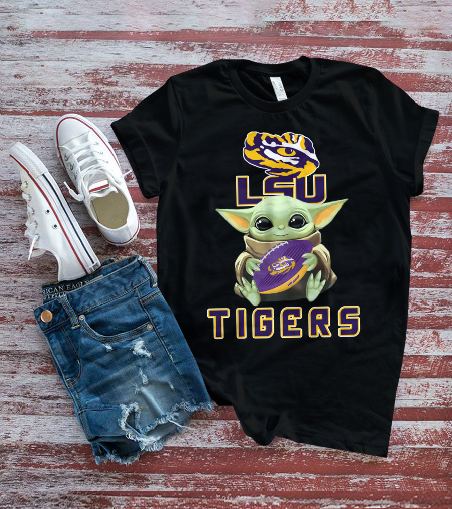 Lsu Tigers Baby Yoda Football T-Shirt
