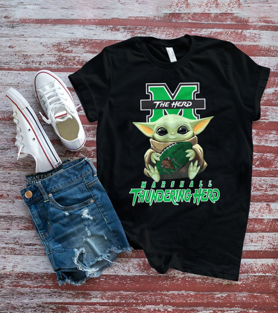 Marshall Thundering Herd Baby Yoda The Herd Football T-Shirt