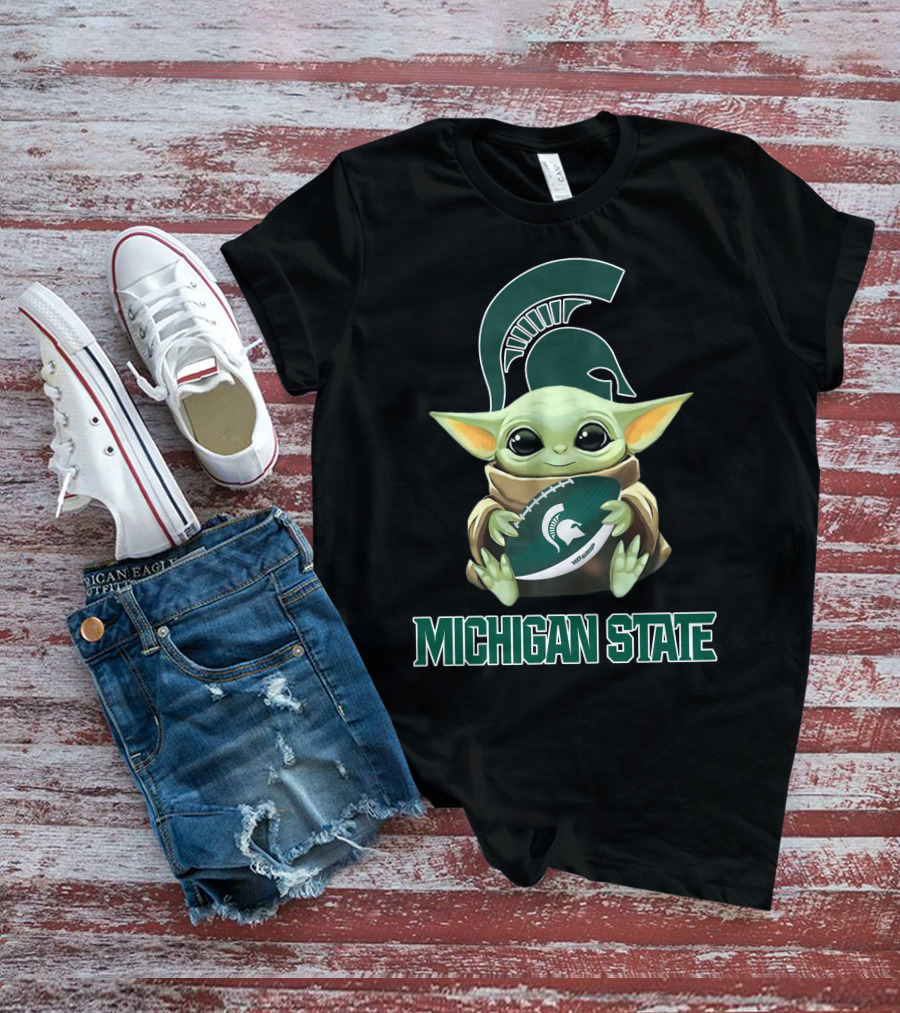 Michigan State Spartans Baby Yoda Football T-Shirt