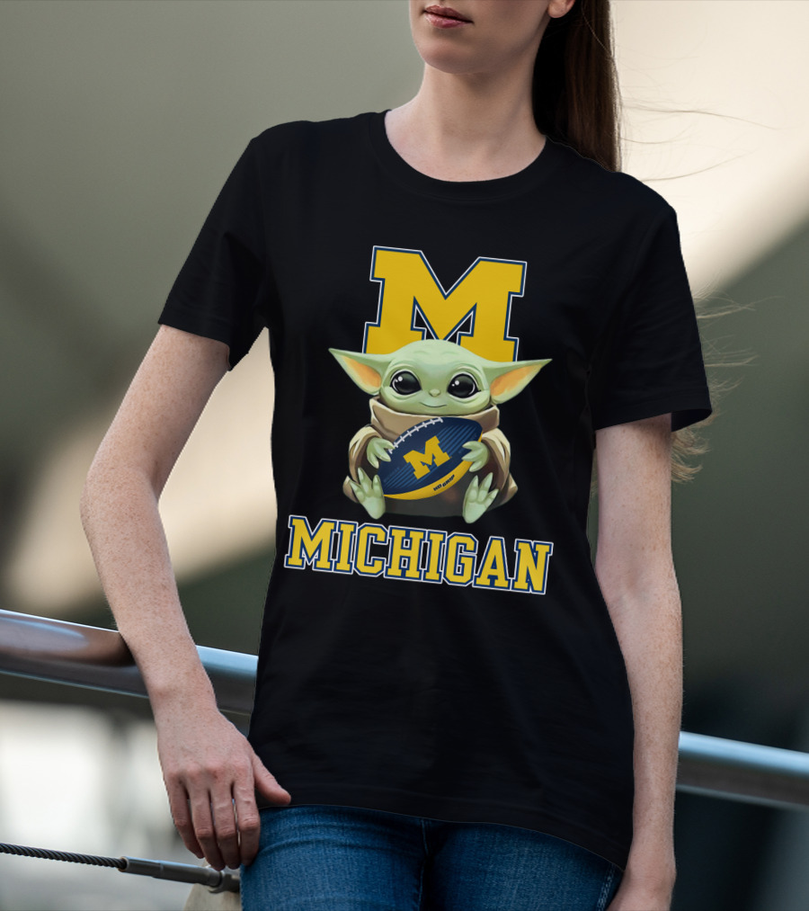 Michigan Wolverines Baby Yoda Football Fan Character M T-Shirt