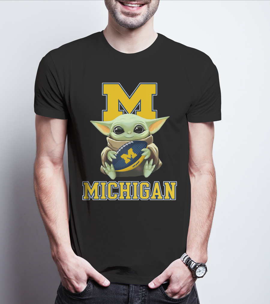 Michigan Wolverines Baby Yoda Football Fan Character M T-Shirt