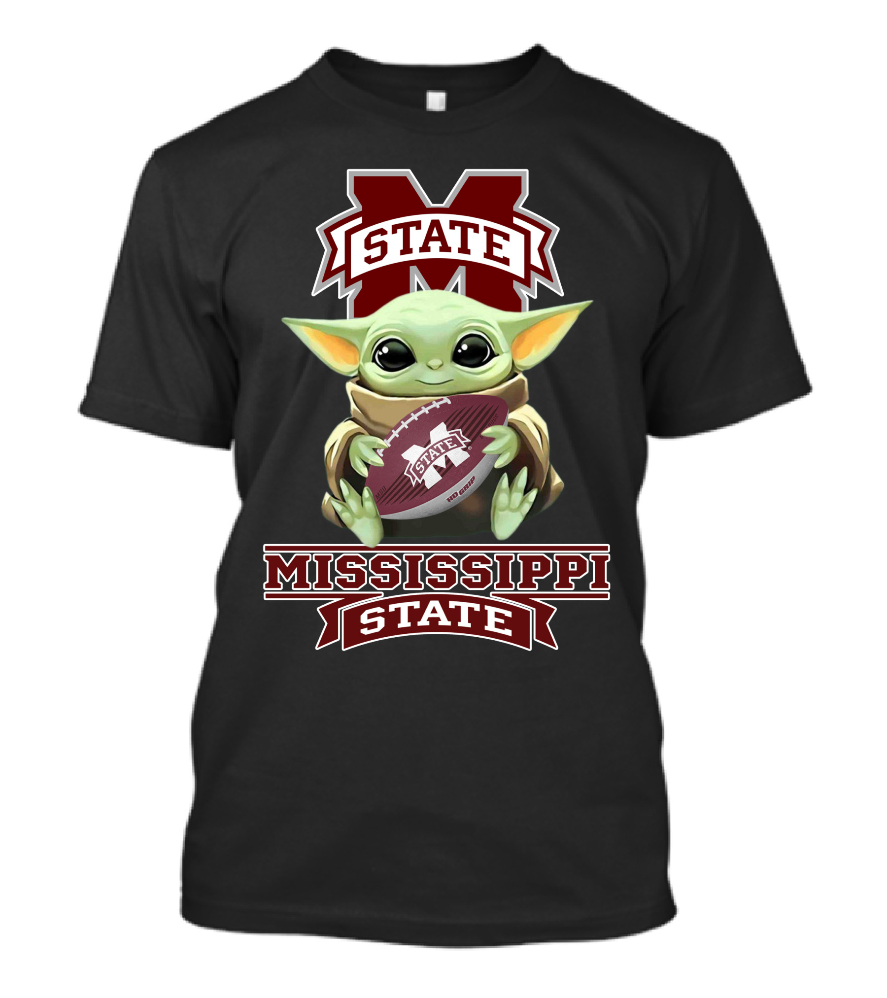Mississippi State Bulldogs Baby Yoda Holding Football T-Shirt