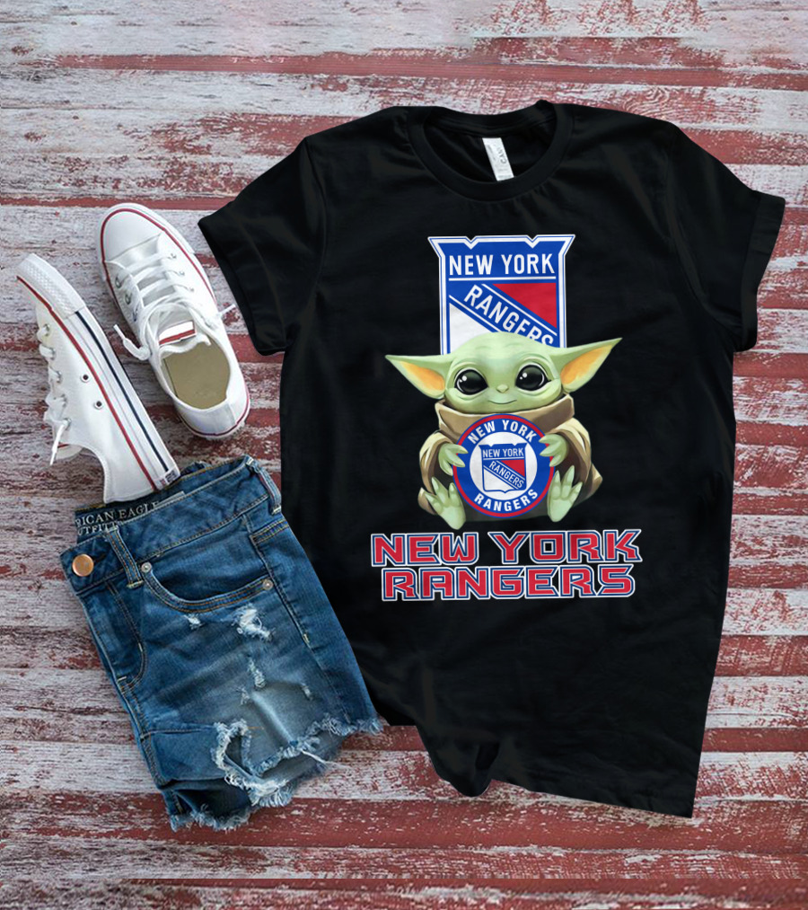 New York Rangers Baby Yoda Holding Team T-Shirt