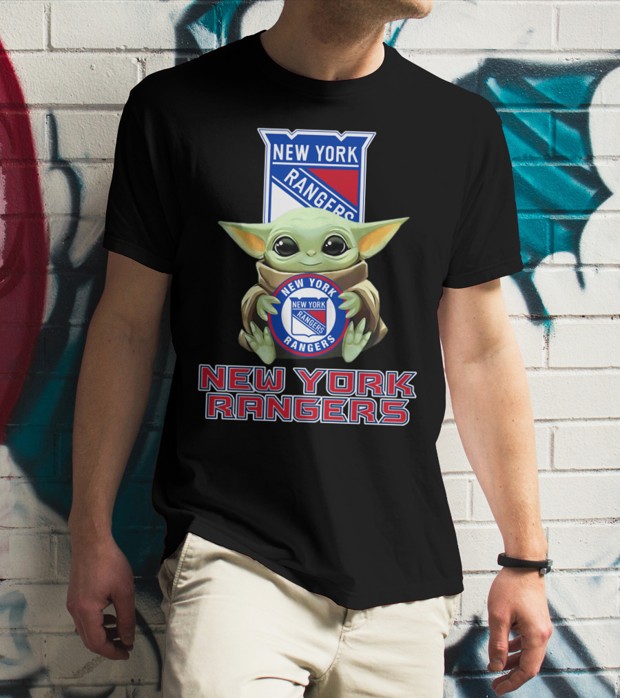 New York Rangers Baby Yoda Holding Team T-Shirt