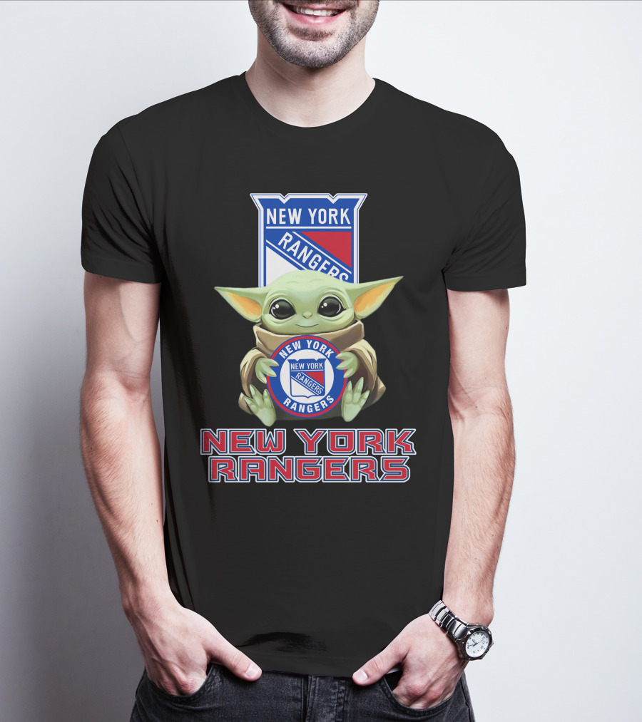 New York Rangers Baby Yoda Holding Team T-Shirt