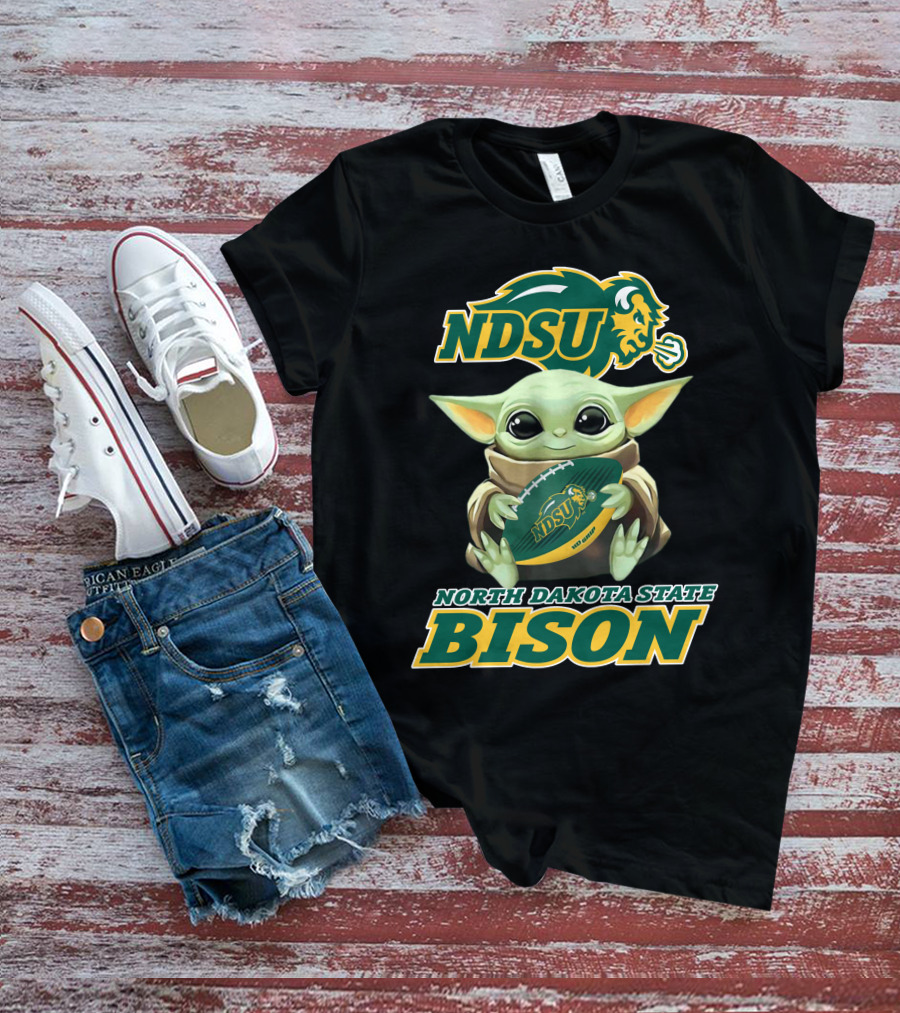 Ndsu North Dakota State Bison Baby Yoda Football T-Shirt