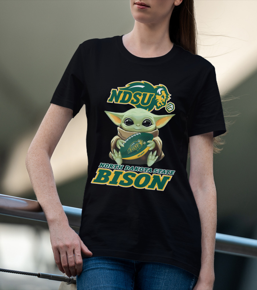 Ndsu North Dakota State Bison Baby Yoda Football T-Shirt