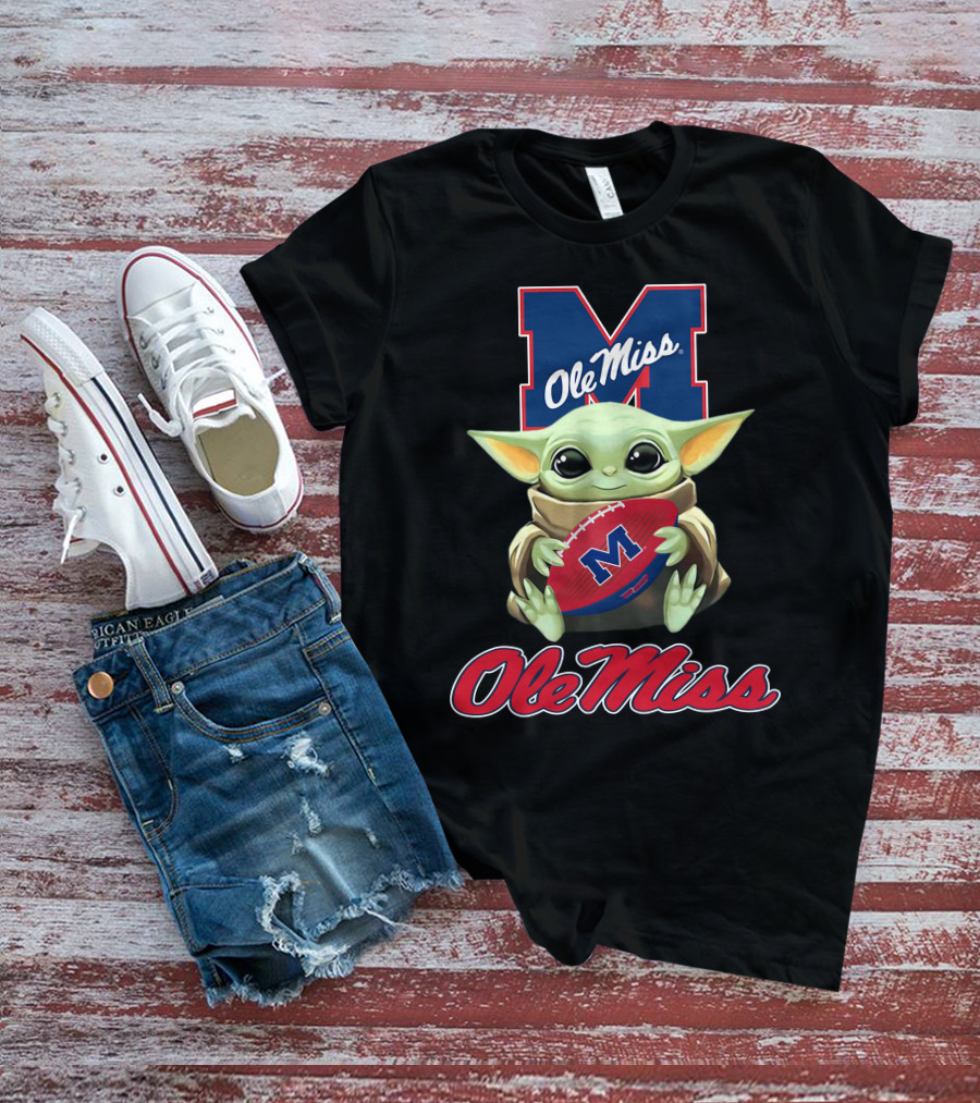 Ole Miss Rebels Baby Yoda Holding Football Official T-Shirt