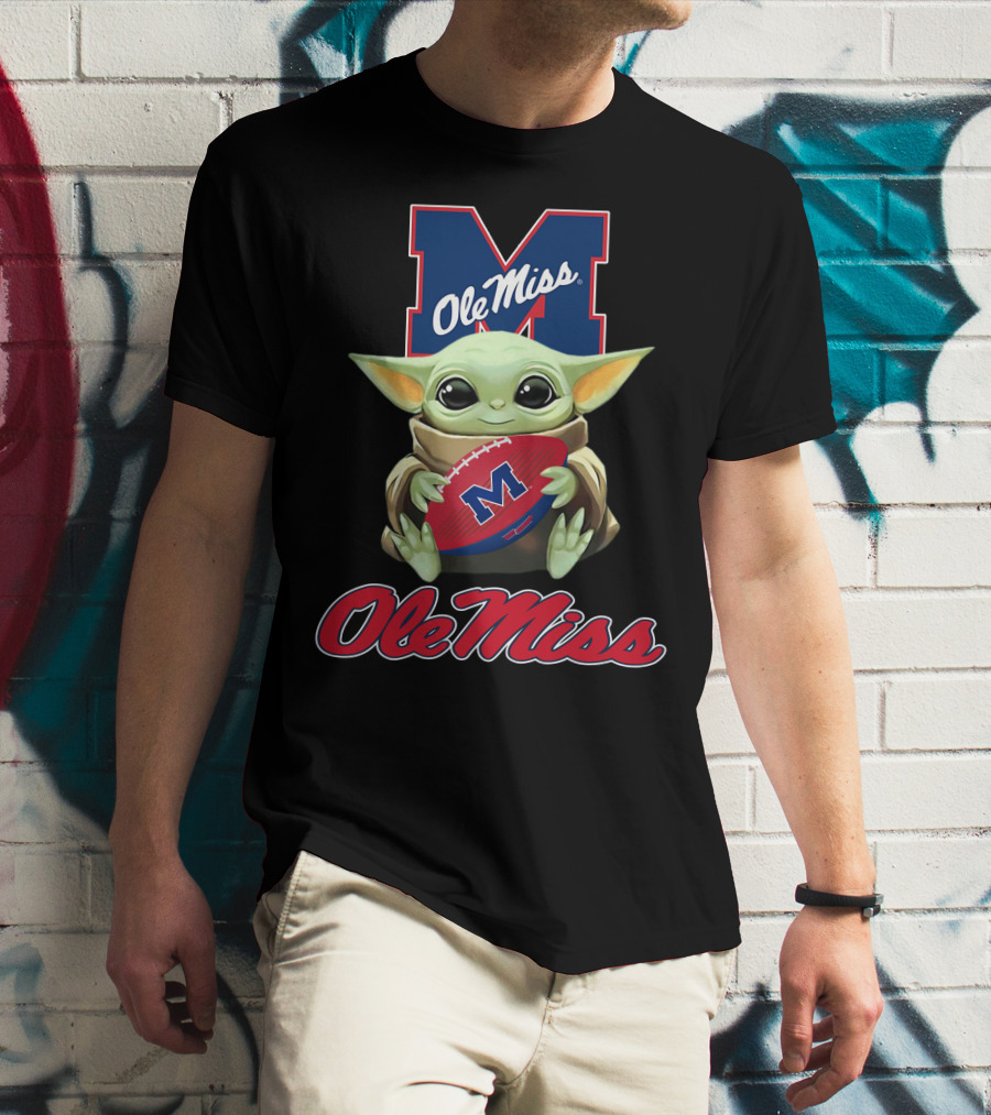 Ole Miss Rebels Baby Yoda Holding Football Official T-Shirt