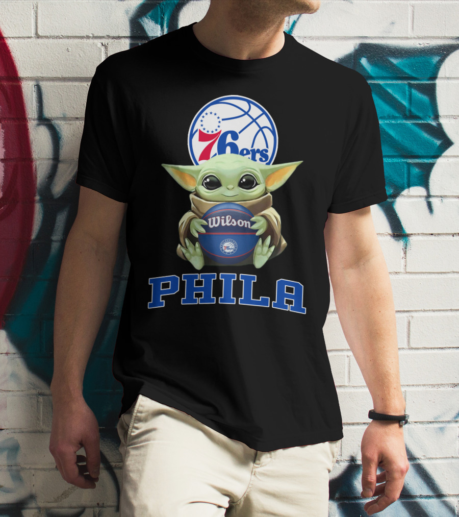 Philadelphia 76ers Baby Yoda Holding Wilson Basketball Phila T-Shirt